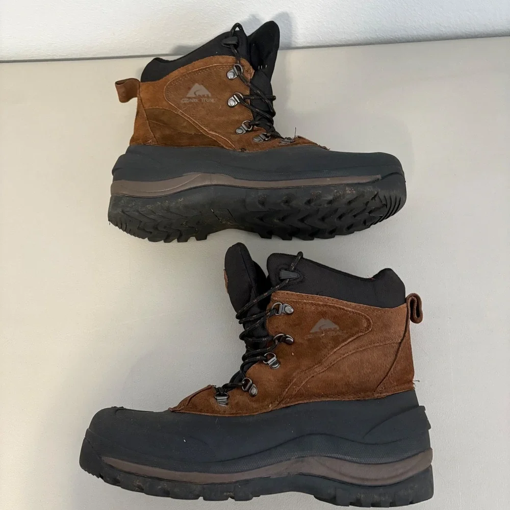 Ozark Trail Mens Brown Leather Rubber Winter Snow Boots MNOT4390502 Size 11